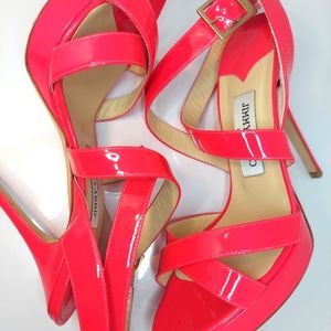 Jimmy Choo Hot Pink Leather Strappy Heels
